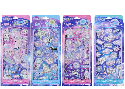 KTRS Enterprise 3D Puffy Stickers for Kids and Toddlers, Self Adhesive Cute Stickers for Girls and Boys, Arts Crafts Accessories(Glow in Dark-Space-4 Sheet Mix Design)