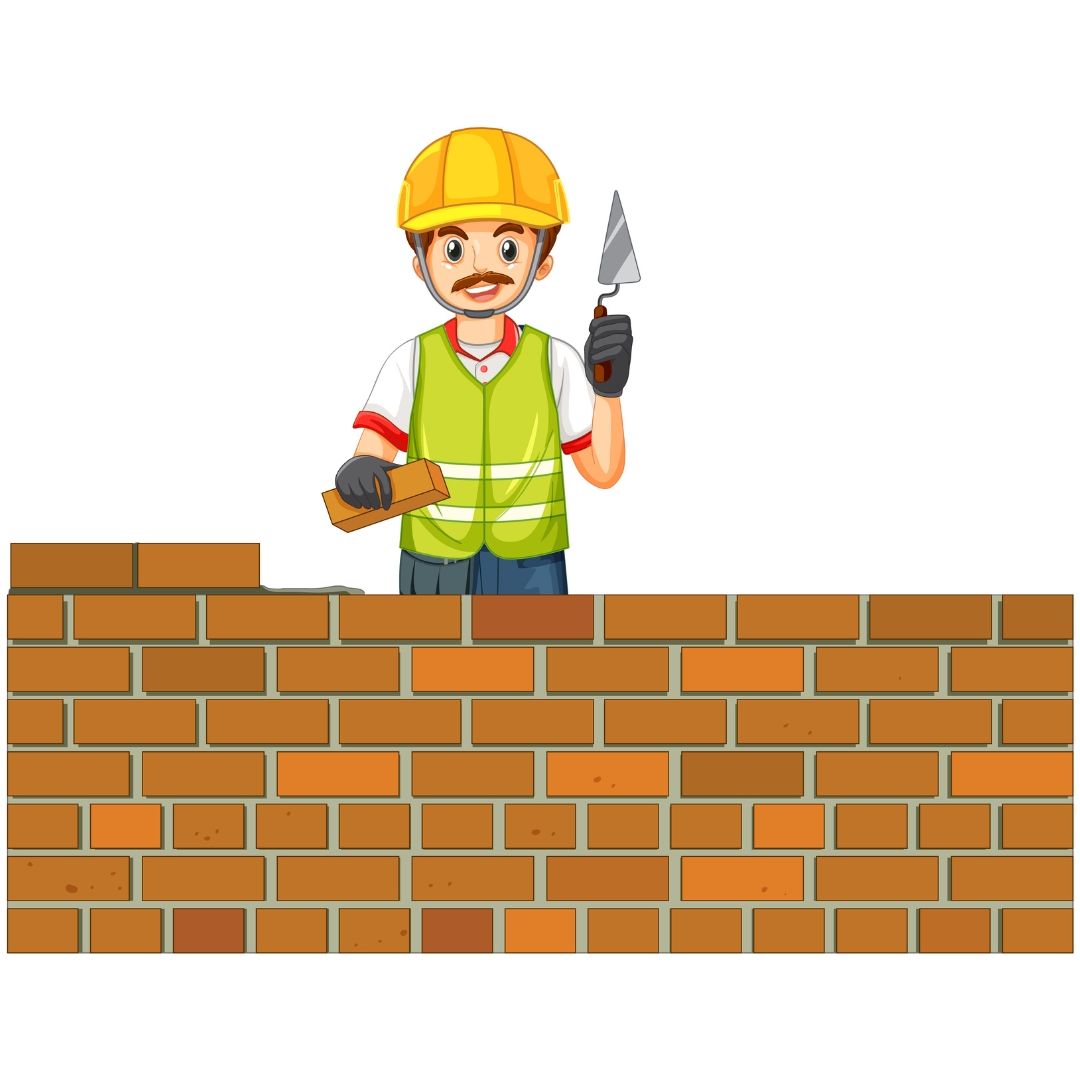 Construction Worker Laying Bricks