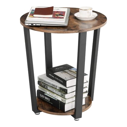 Shri Jangid Udhyog ; Side Table, Industrial Table, Round Sofa Table with Iron Frame, for Living Room, Bedroom, Stable and Simple Construction, Rustic Black