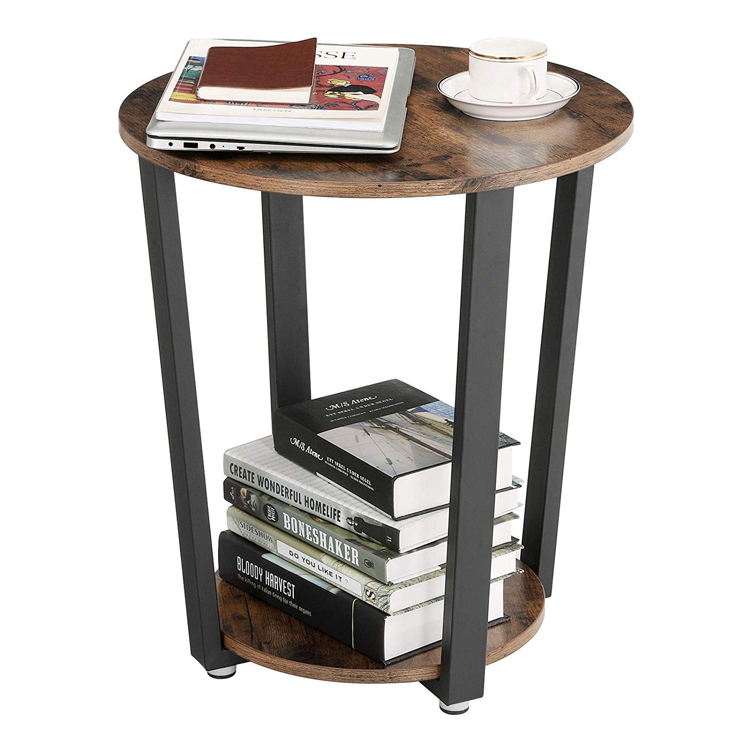 Shri Jangid Udhyog ; Side Table, Industrial Table, Round Sofa Table with Iron Frame, for Living Room, Bedroom, Stable and Simple Construction, Rustic Black