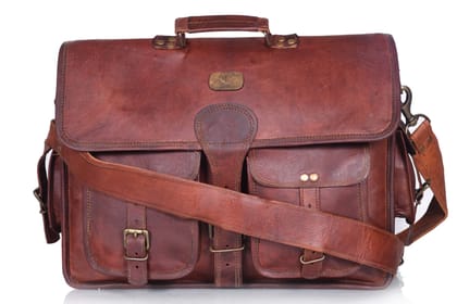 Joyait Leather Handicraft  - 18 Inch Vintage Handmade Leather Travel Messenger Office Crossbody Bag Laptop Briefcase Computer College Satchel Bag For Men And Women