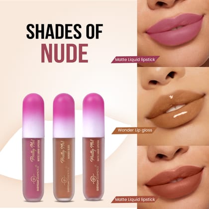 Shryoan Pretty Me! 2 Liquid Lipstick & 1 Lip Gloss | Transfer Proof & Highly Pigmented| Waterproof & Smudge-Proof | Pack of 3 | 6ml (Shades of NUDE) Shryoan Pretty Me! 2 Liquid Lipstick & 1 Lip Gloss | Transfer Proof & Highly Pigmented| Waterproof & Smudge-Proof | Pack of 3 | 6ml (Shades of NUDE)
