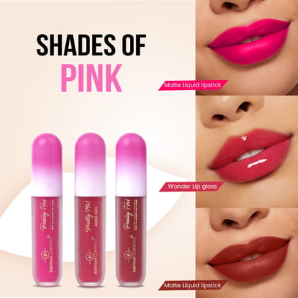 Shryoan Pretty Me! 2 Liquid Lipstick & 1 Lip Gloss | Transfer Proof & Highly Pigmented| Waterproof & Smudge-Proof | Pack of 3 | 6ml (Shades of PINK) Shryoan Pretty Me! 2 Liquid Lipstick & 1 Lip Gloss | Transfer Proof & Highly Pigmented| Waterproof & Smudge-Proof | Pack of 3 | 6ml (Shades of PINK)