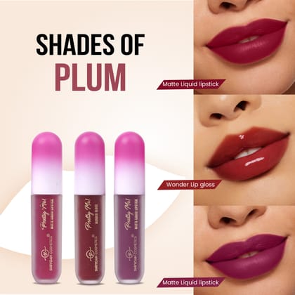 Shryoan Pretty Me! 2 Liquid Lipstick & 1 Lip Gloss | Transfer Proof & Highly Pigmented| Waterproof & Smudge-Proof | Pack of 3 | 6ml (Shades of PLUM) Shryoan Pretty Me! 2 Liquid Lipstick & 1 Lip Gloss | Transfer Proof & Highly Pigmented| Waterproof & Smudge-Proof | Pack of 3 | 6ml (Shades of PLUM)
