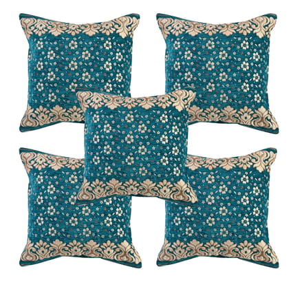Chenille Velvet 5 Piece Cushion Cover Set for Sofa Living Room Plus Pillow case for Home & Office, Size 40 x 40 cm, Sky Blue