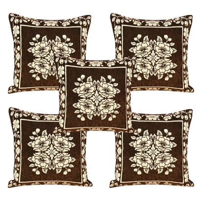 Chenille Velvet 5 Piece Cushion Cover Set for Sofa Living Room Plus Pillow case for Home & Office, Size 40 x 40 cm, Coffee