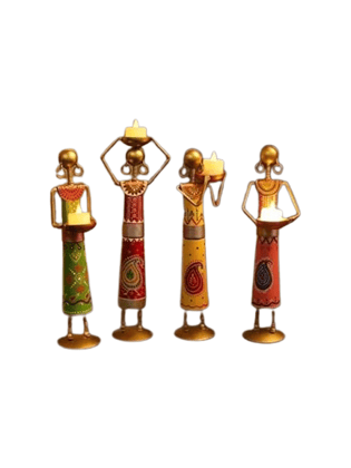 Srijan Enterprises Rajasthani Metal African Tea Light Candle Holder Set of 4 Dolls