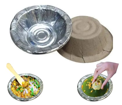 TAUSIF CREATION® New Biodegradable Lite-Weighted Foiled Golgappa/Puchhka/Panipuri Craft Paper Silver Small Bowl/Dona/Bati/Katori for Birthday Party's/Wedding/Event Etc. (Pack of 40 Pc) TAUSIF CREATION® New Biodegradable Lite-Weighted Foiled Golgappa/Puchhka/Panipuri Craft Paper Silver Small Bowl/Dona/Bati/Katori for Birthday Party's/Wedding/Event Etc. (Pack of 40 Pc)