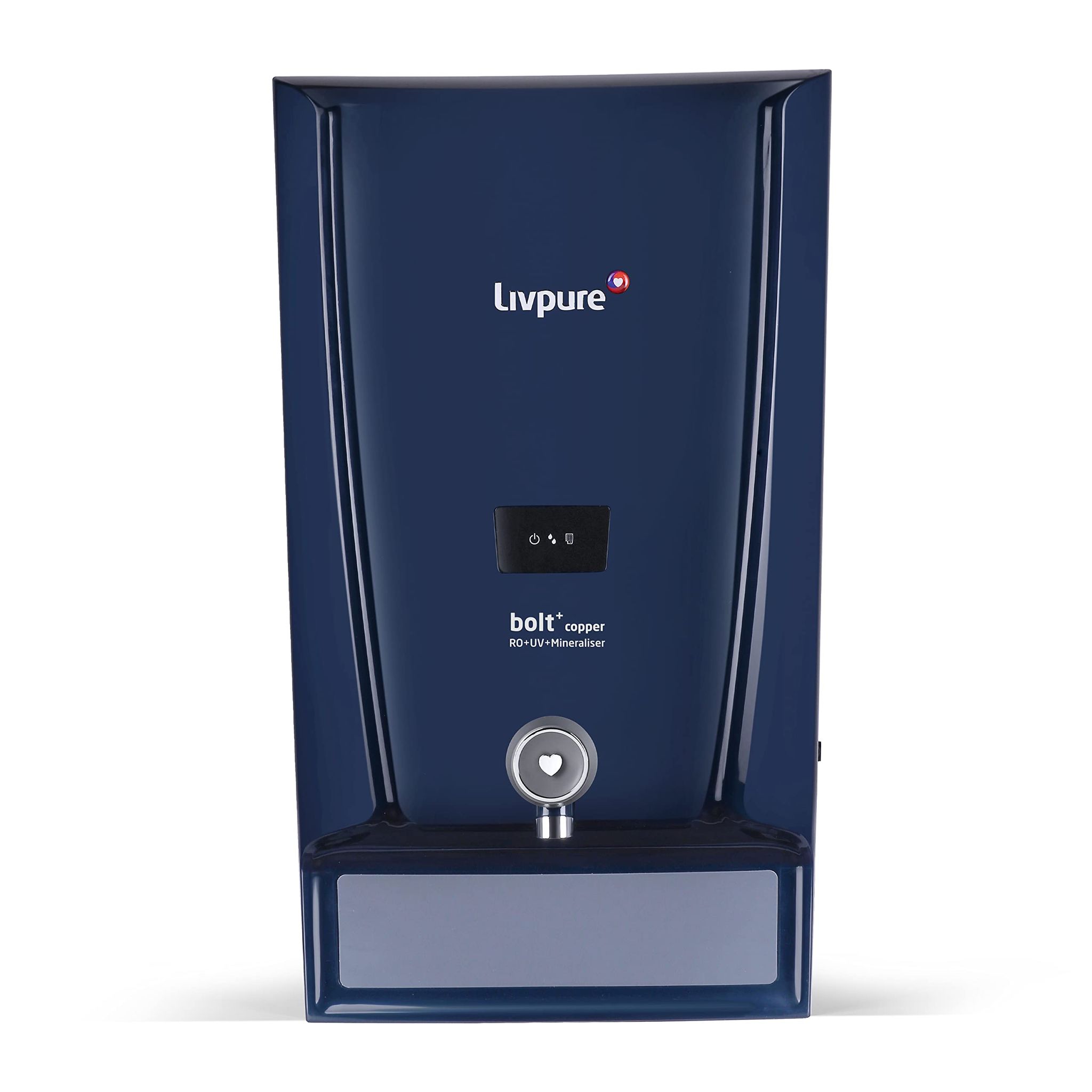 Livpure Bolt Plus Ecocare with Water Saving Technology, Copper + RO + In Tank UV + Mineraliser + Smart TDS Adjuster, 7L tank, Water Purifier for home, Blue