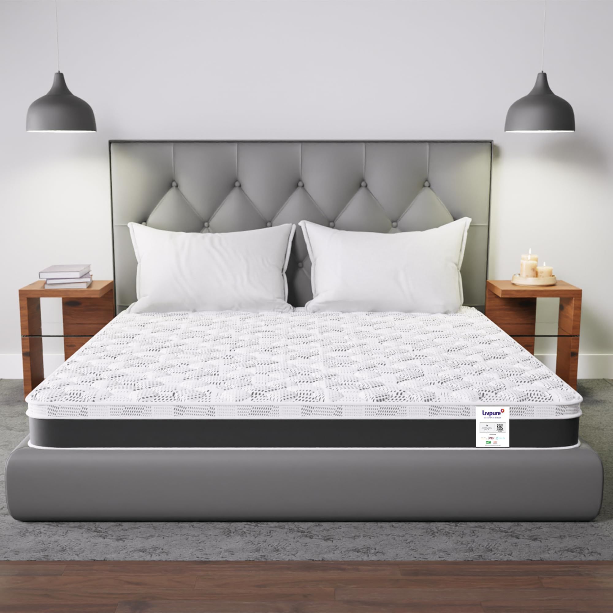 Livpure Smart Siesta Hybrid Orthopedic Spring Mattress | Orthopaedic Nano-Spring System | Euro-Top Design with Plush Quilting for Best-in Class Comfort | Premium Knitted Fabric | Single 72x70x8 Inches