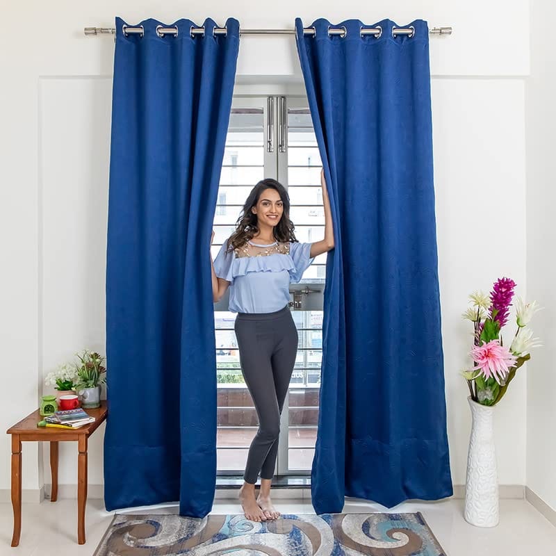 Livpure Smart Room Darkening Blackout Polyester Leaf Pattern Window Curtain with Tieback