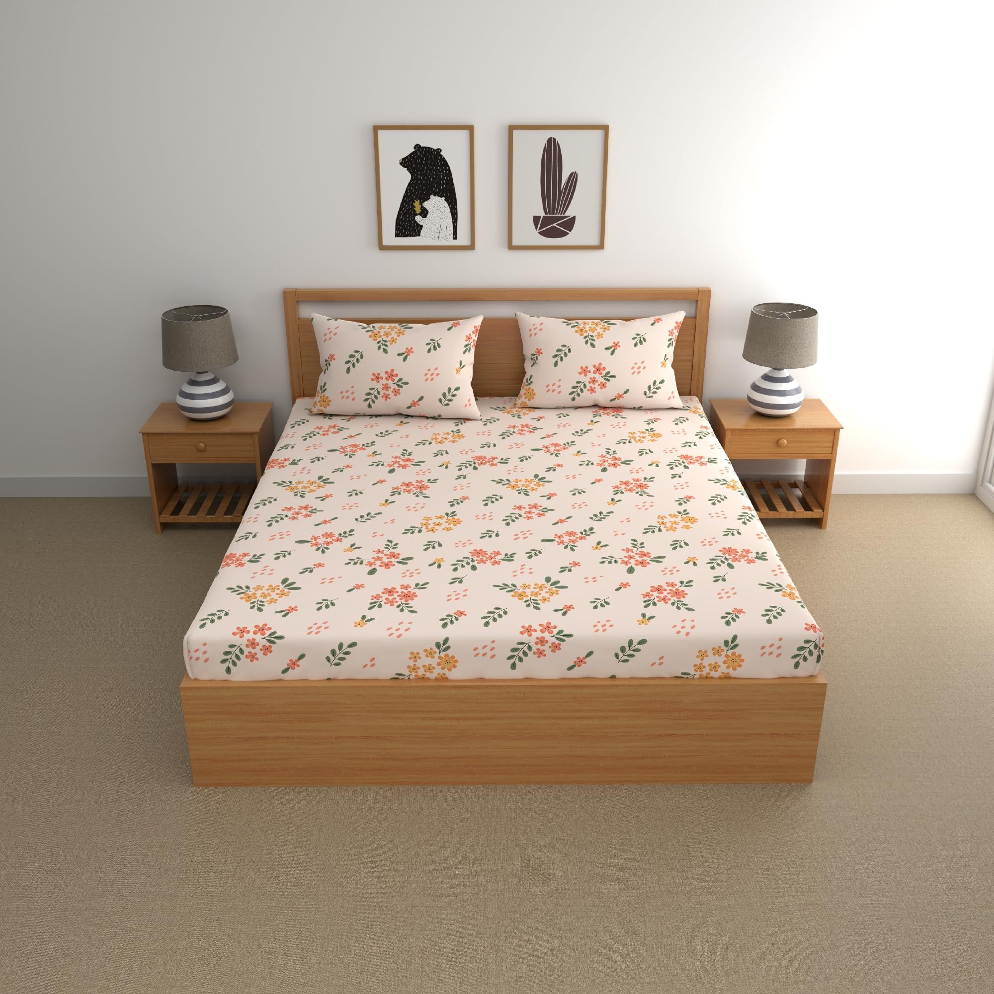 Livpure Smart 104 TC 100% Cotton Printed Bedsheet with 2 Pillow Covers