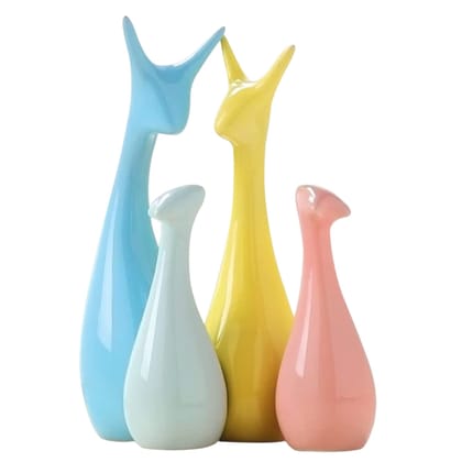 Srijan Enterprises - Home Decor Lucky Deer Family Statue Piano Finish Ceramic Figures - (Set of 4, Multicolor)