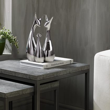 Srijan Enterprises - Home Decor  Silver Deer Statue Family Piano Finish Ceramic Figures - (Set of 3, Silver Set)