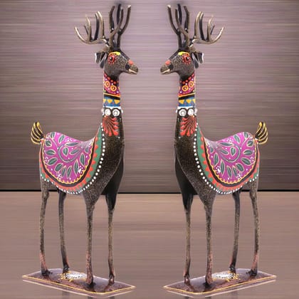 Meghwansh Handicrafts Handpainted Iron Deer Showpiece Set of 2 Vibrantly Coloured Tabletop Liiving Room Office Home Decor Gift Item Meghwansh Handicrafts Handpainted Iron Deer Showpiece Set of 2 Vibrantly Coloured Tabletop Liiving Room Office Home Decor Gift Item