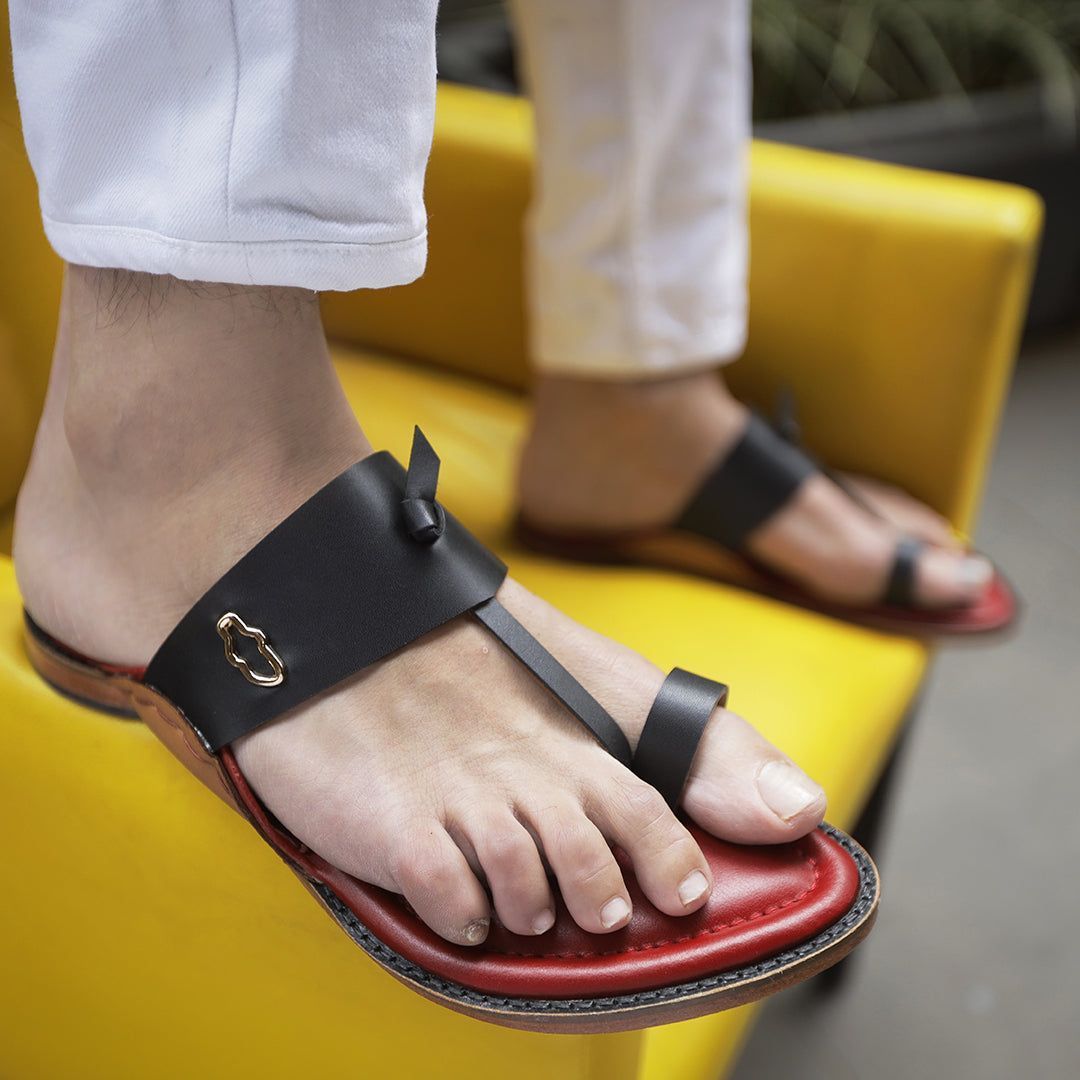 Unicorn Red & Black Handmade Leather Sandals