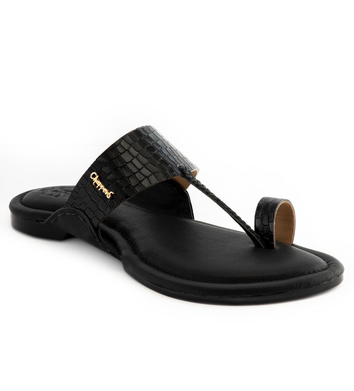 Vira - Black Croc Handmade Leather Sandals
