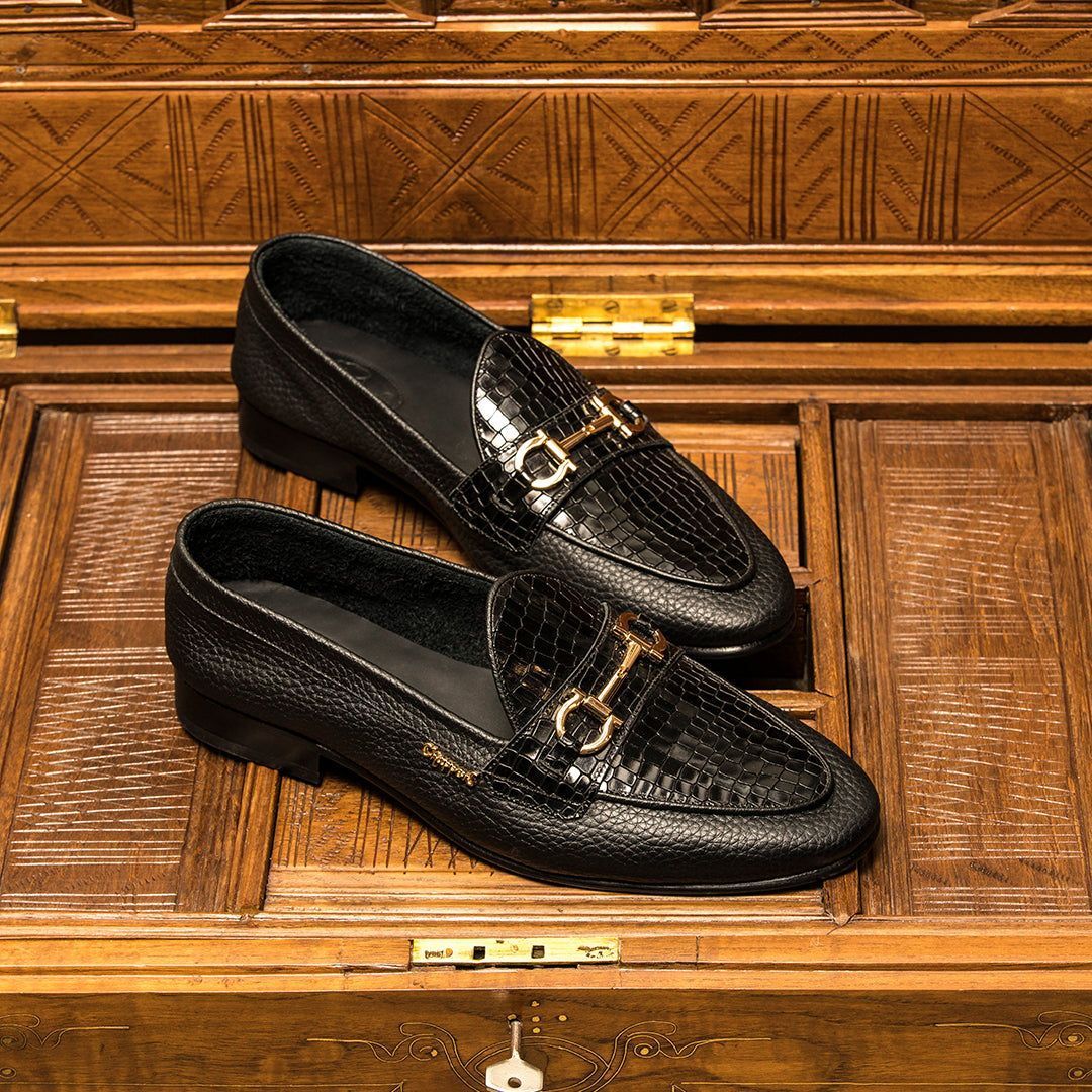 Belgians - Black Croc Handmade Leather Sandals