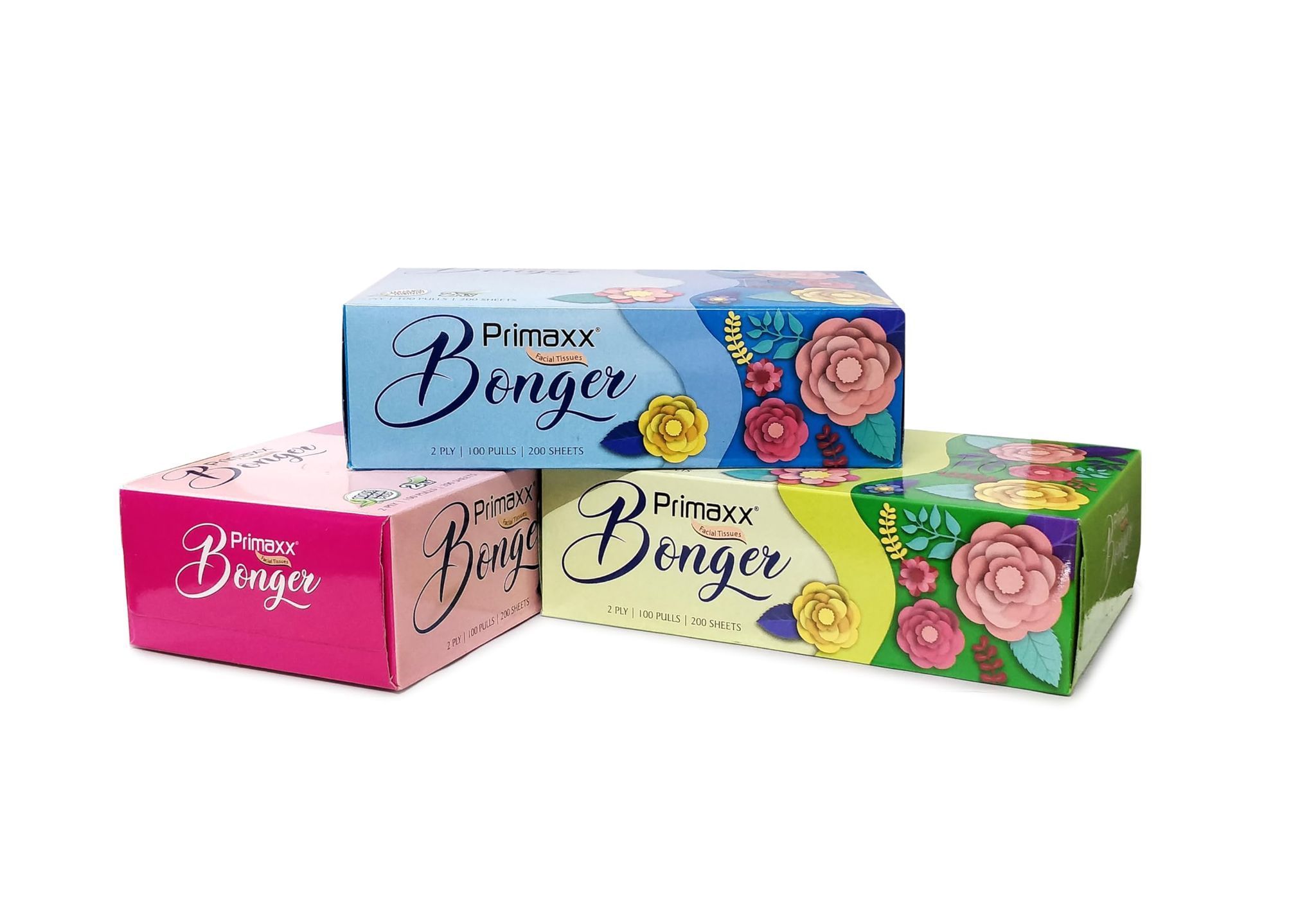 Primaxx Bonger 2 Ply Tissue Box Pack of 3 (100 Pulls Per Box, 200 Sheet (600 sheet) 100% Virgin Pulp soft Tissue Paper