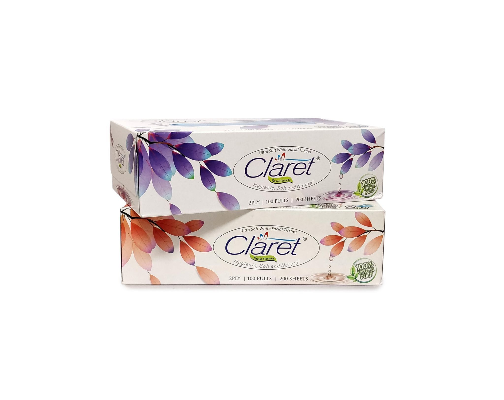 Claret 100 Pull Brown Facial Tissue Pack 2 - Super Soft Dry Tissue, Multipurpose, Bedside, Office, Car and Dressing Table