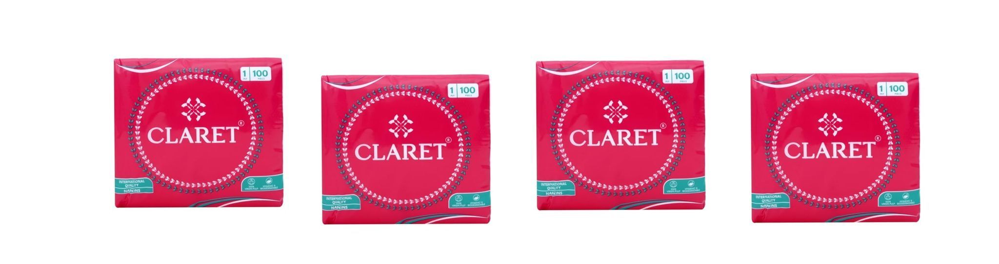 Claret Soft Napkin 27x30 cm, Pink, 100 Sheets, 1-Ply, Highly Absorbent & Super Soft, Ideal for Home, Restaurants, Office - Pack of 4