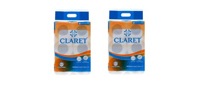 Claret Soft & Natural 2-Ply Toilet Paper Rolls 10 x10 cm, 200 Pulls (Pack of 2, 6 Rolls Each) | Eco-Friendly, Septic Safe, and Hygienic Toilet Tissue