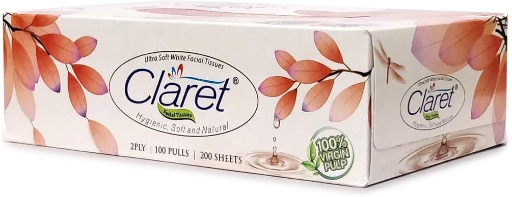 Claret 2-Ply Facial Tissue - 100 Pulls, Soft & Absorbent, 20x20 | Party Disposable Napkins for Events & Dining (Pack of 2)