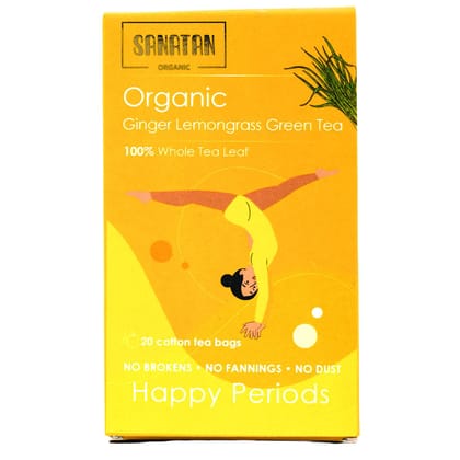 Sanatan Organic Ginger Lemongrass Happy-Periods Green Tea- 20 sachets Sanatan Organic Ginger Lemongrass Happy-Periods Green Tea- 20 sachets