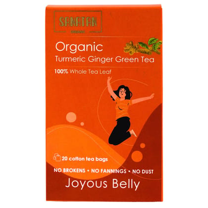 Sanatan Organic Turmeric Ginger Joyous Belly Green Tea- 20 sachets Sanatan Organic Turmeric Ginger Joyous Belly Green Tea- 20 sachets