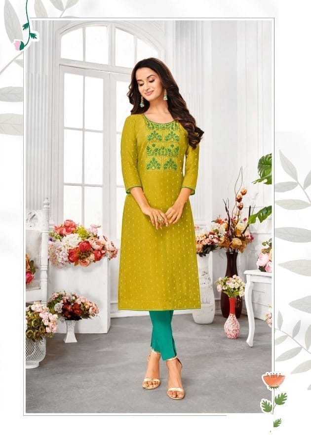 Lemon Green Modal Silk All Over Butti Kurtis 40008
