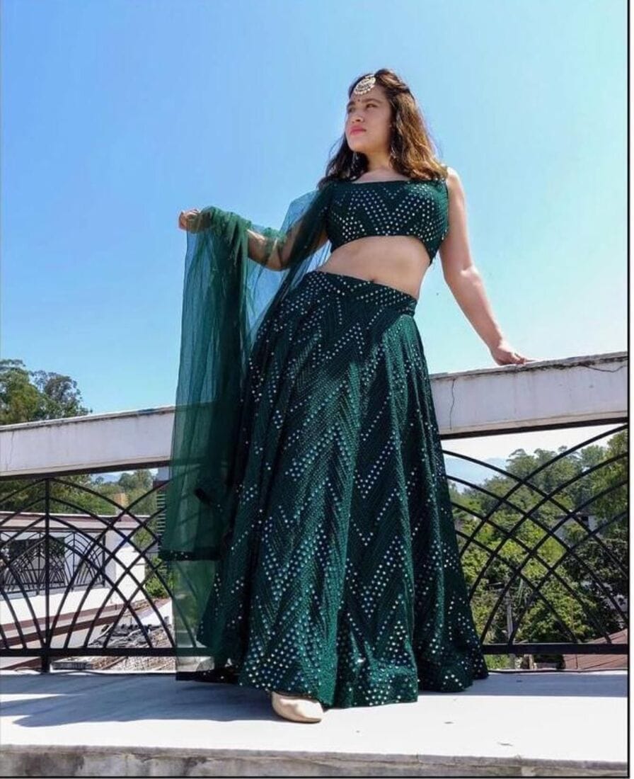 Bottle Green Sequins Work Wedding Lehenga 007