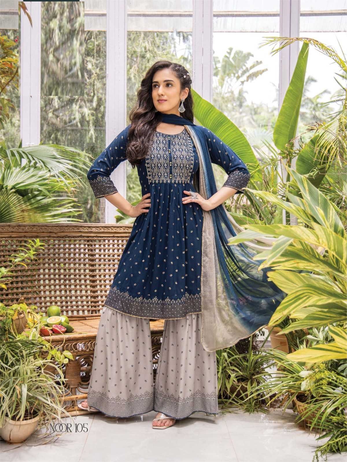 Dark Blue Heavy Rayon Ceremonial Look Sharara Set 105