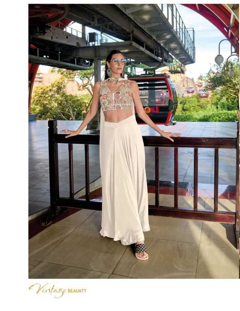 White Chinon Silk Crop Top, Palazzo & Dupatta Set 1223