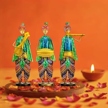 MOHD YASIN - Rajasthani Krishna Musicians (16.5x5) inches I Idol Art Show Piece | Metal Musician Set Showpiece | Home Decor Items | Decoration Item | Gifting | Set of 3 MOHD YASIN - Rajasthani Krishna Musicians (16.5x5) inches I Idol Art Show Piece | Metal Musician Set Showpiece | Home Decor Items | Decoration Item | Gifting | Set of 3