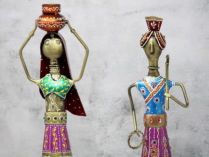 MOHD YASIN - Handmade Handpainted Tribal Rajasthani Kishan Couple Decorative Gift Item | Home Decor Showpiece | Multicolour | Length 4 inch x Height 15.5 inch | Set of 2 pcs | Unique Handicraft Accent MOHD YASIN - Handmade Handpainted Tribal Rajasthani Kishan Couple Decorative Gift Item | Home Decor Showpiece | Multicolour | Length 4 inch x Height 15.5 inch | Set of 2 pcs | Unique Handicraft Accent
