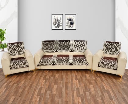 Premium 5 Seater Printed Sofa Cover Set 3,1,1 Seater 10 Pieces Sofa Back Slip Panels, Protector for Single Seater, Coffee (Pack of 6)