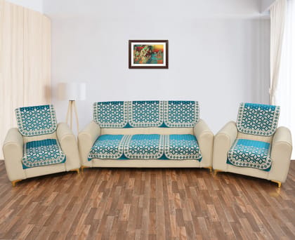 Premium 5 Seater Printed Sofa Cover Set 3,1,1 Seater 10 Pieces Sofa Back Slip Panels, Protector for Single Seater, Sky Blue(Pack of 6)