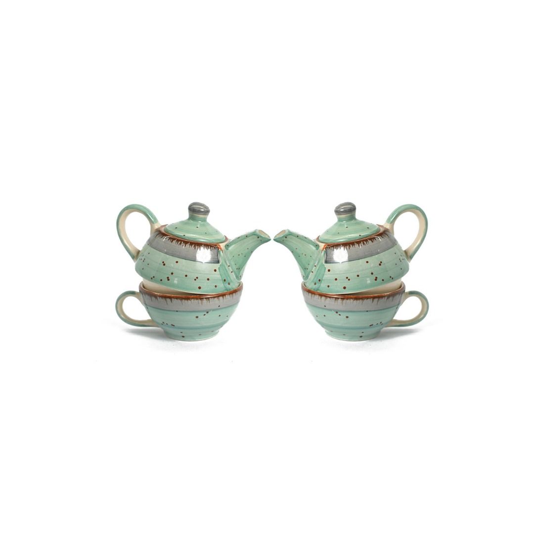 Meraki Mix Ceramic Tea Pot Cup Set | Hand Painted | Microwave and Dishwasher Safe | Food Grade Material | Excellent Gift Article | (200ml X 2)