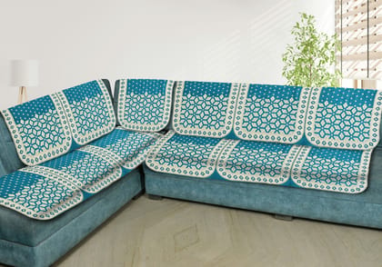 Premium L Shape 6 Seater Velvet Chenille Sofa Cover Set, 12 Pieces Printed Sofa Back Covers, Slip Cover 3, 2, 1 Seater Sofa Cover, Sky Blue(Pack of 6)