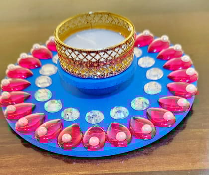 Elegant 2 Layer Blue and Pink Beaded Floating Candle Holder