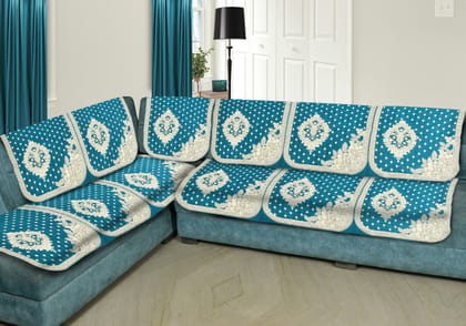 Premium L Shape 6 Seater Velvet Chenille Sofa Cover Set, 12 Pieces Printed Sofa Back Covers, Slip Cover 3, 2, 1 Seater Sofa Cover, Sky Blue(Pack of 6)