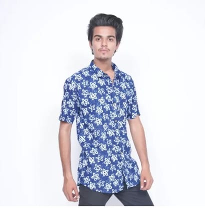 Blue and White Floral Print Short Sleeve Shirt Blue and White Floral Print Short Sleeve Shirt