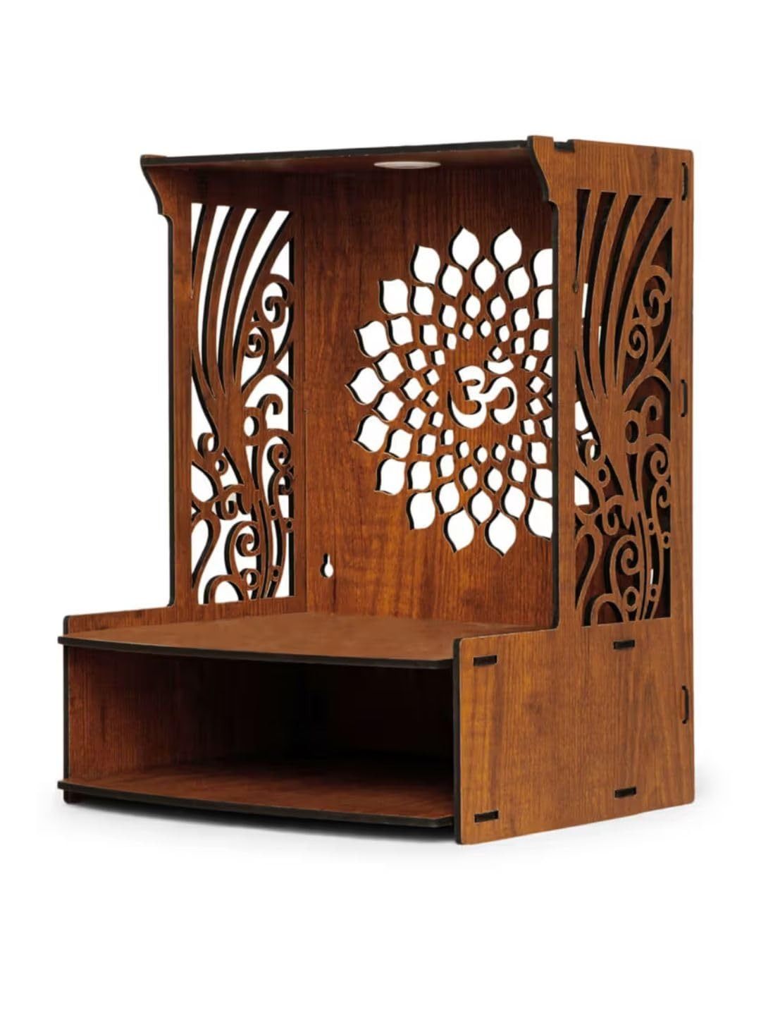 B.T. International Wooden Temple for Home and Office Engineered Wood Pooja Mandir Compact Wall-Mounted Mandir for Living Room Spiritual Home Decor