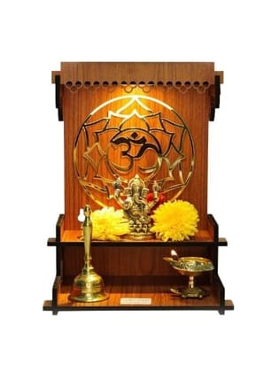 B.T. International Wooden Temple for Home and Office Engineered Wood Pooja Mandir Compact Wall-Mounted Mandir for Living Room Spiritual Home Decor