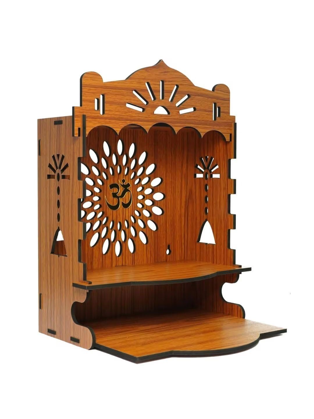 B.T. International Wooden Temple for Home and Office Engineered Wood Pooja Mandir Compact Wall-Mounted Mandir for Living Room Spiritual Home Decor