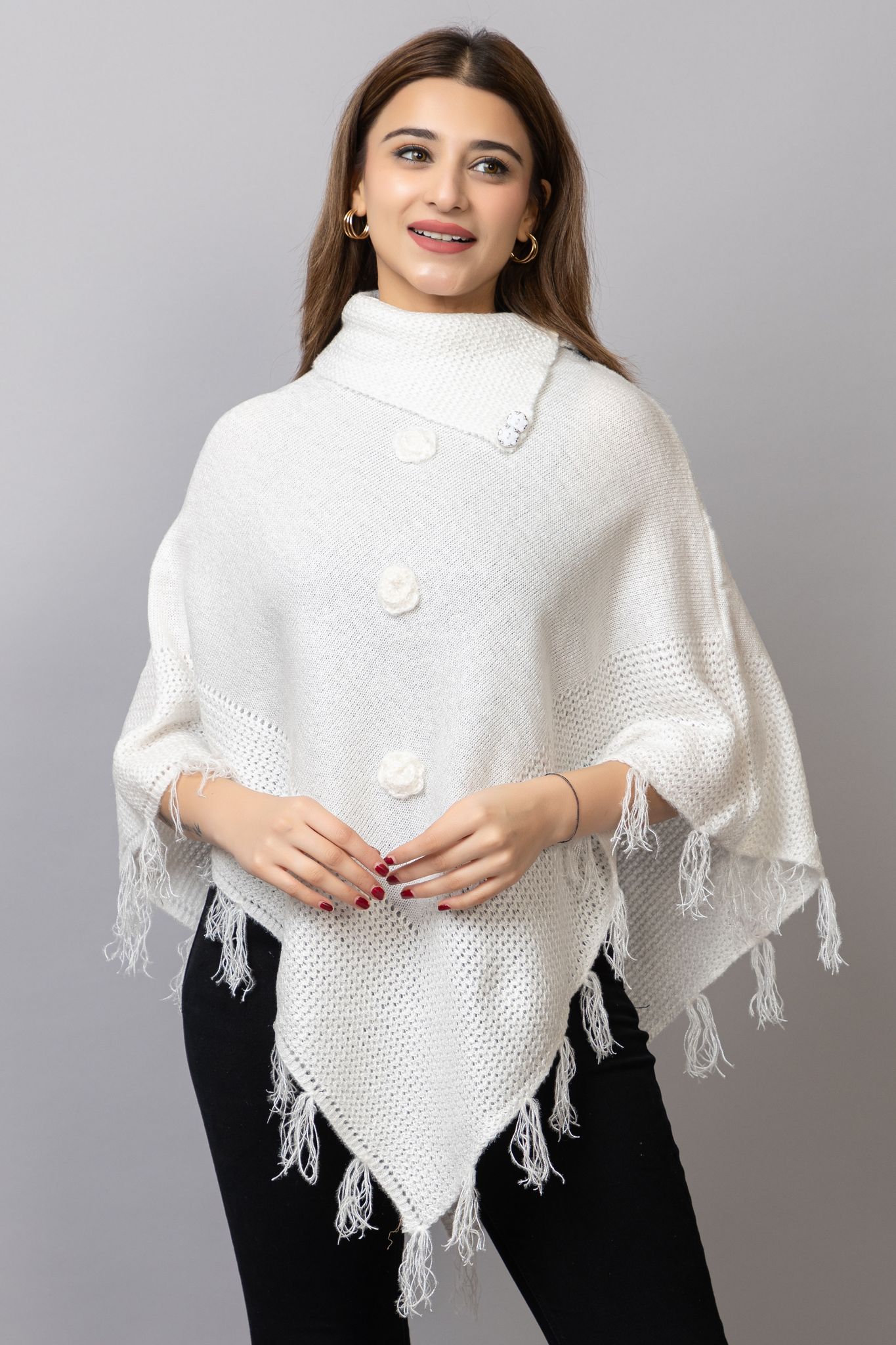  Women's Winter Warm Knitted Poncho Cape Shawl with Tassels