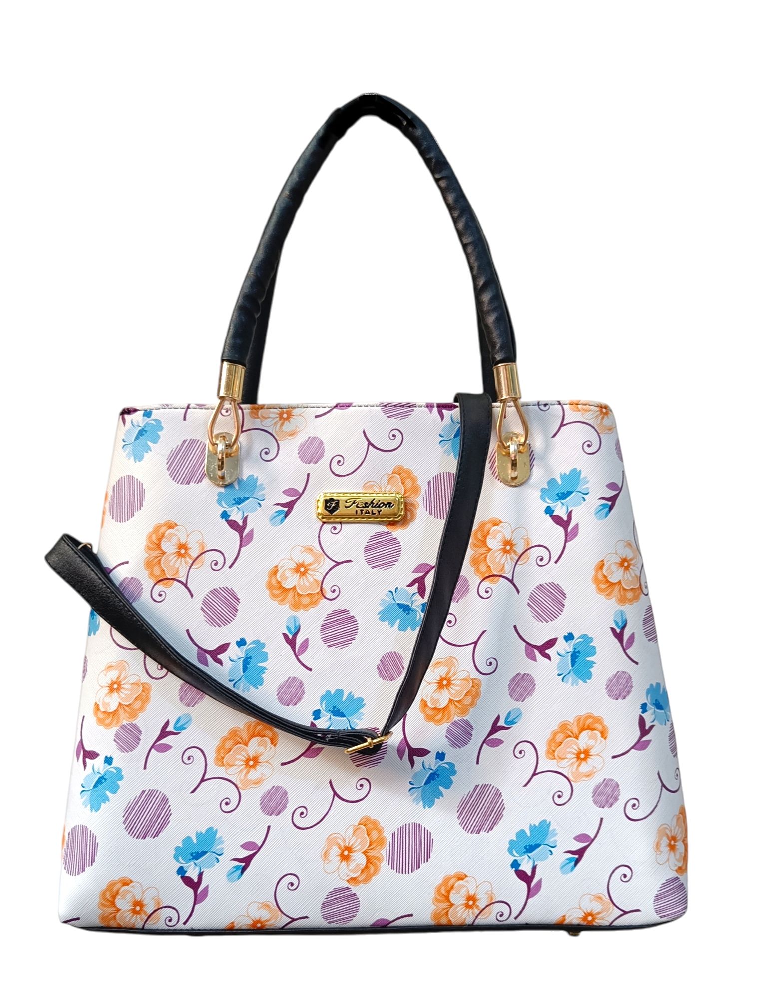 White and Blue Floral Handbag(White P)