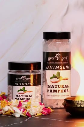 Green Fingers ; Bhimseni Camphor Jar (Bhimseni Camphor Block Herbal Incense. Natural Aroma. Cow Dung, Kapur, & Other Natural Ingredients. Pack of 3