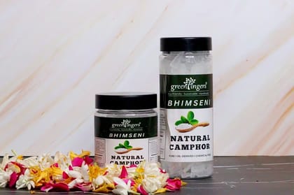 Green Fingers ; Bhimseni Camphor Jar (Bhimseni Camphor Block Herbal Incense. Natural Aroma. Cow Dung, Kapur, & Other Natural Ingredients.set of 4