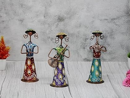RUPESH KUMAR JANGID Handpainted Iron Tribal Musician Doll Tealight Candle Holder Traditional JH Gallery Handmade Handicraft Decorative Showpiece for Home Décor RUPESH KUMAR JANGID Handpainted Iron Tribal Musician Doll Tealight Candle Holder Traditional JH Gallery Handmade Handicraft Decorative Showpiece for Home Décor